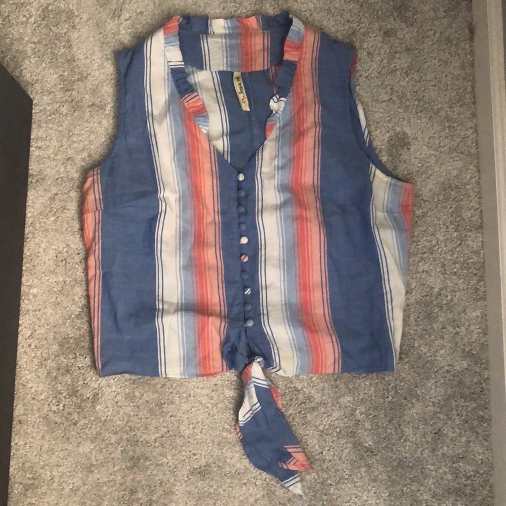 Girl Krazy Navy, peach, blue, and white summer tank top size large (juniors)
